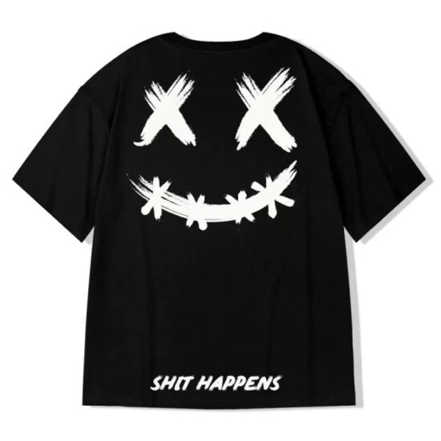 メンズ バックプリント XX ニコちゃん半袖 Tシャツ 韓国 ブラック 黒 メンズのトップス(Tシャツ/カットソー(半袖/袖なし))の商品写真