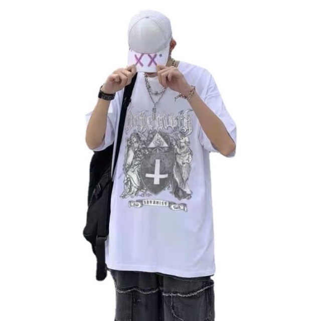 クロス 十字架 半袖 Tシャツ ストリート ビッグシルエット ホワイト 白 メンズのトップス(Tシャツ/カットソー(半袖/袖なし))の商品写真