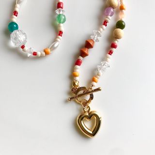 beads necklace＊earth color＊heart(ネックレス)