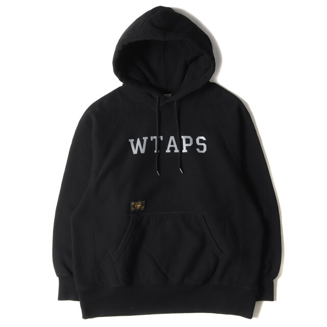 WTAPS ダブルタップス パーカー サイズ:S ブランドロゴ リバースウィーブ スウェット DESIGN HOODED COLLEGE 17SS ブラック トップス カットソー カジュアル ブランド ミリタリー【メンズ】