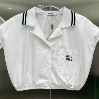 男女兼用 カジュアルウェア MIU MIU ノースリ シャツ ブラウス リボン