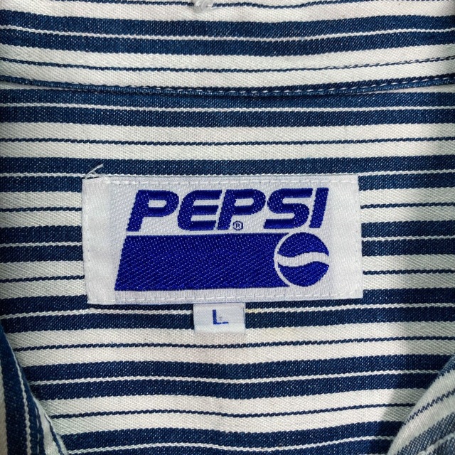 コカ・コーラ(コカコーラ)の【希少】PEPSI/ペプシ バンドカラー 長袖ストライプシャツ 古着  Lサイズ メンズのトップス(シャツ)の商品写真