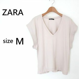 ザラ(ZARA)のザラ ZARA Vネック フレンチスリーブ Tシャツ ノースリーブ ベージュ M(Tシャツ(半袖/袖なし))