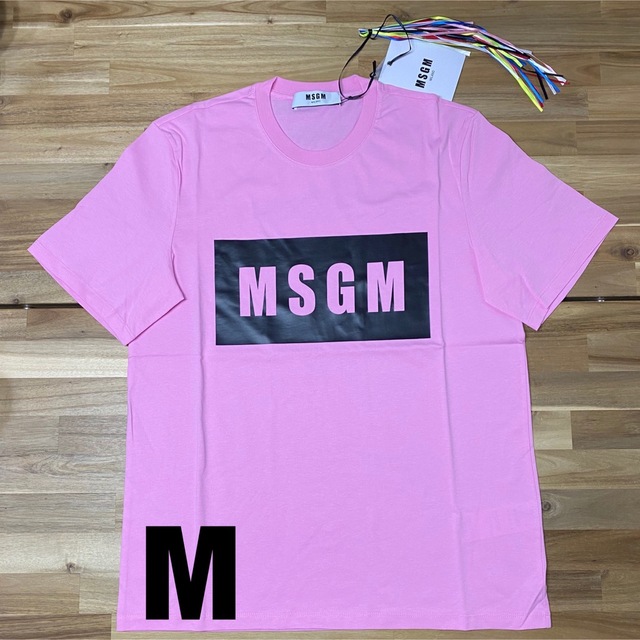 新品　MSGM メンズ　ロゴTシャツ　ピンク　ボックスロゴ　半袖　Mサイズ　人気