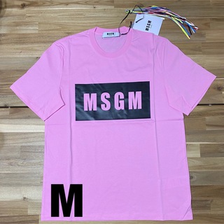 エムエスジイエム(MSGM)の新品　MSGM メンズ　ロゴTシャツ　ピンク　ボックスロゴ　半袖　Mサイズ　人気(Tシャツ/カットソー(半袖/袖なし))