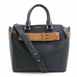 バーバリー(BURBERRY)のバーバリー BURBERRY ハンドバッグ ショルダーバッグ ミディアムベルトバッグ レザー ブラック×ライトブラウン レディース 送料無料【中古】 h29385a(ハンドバッグ)