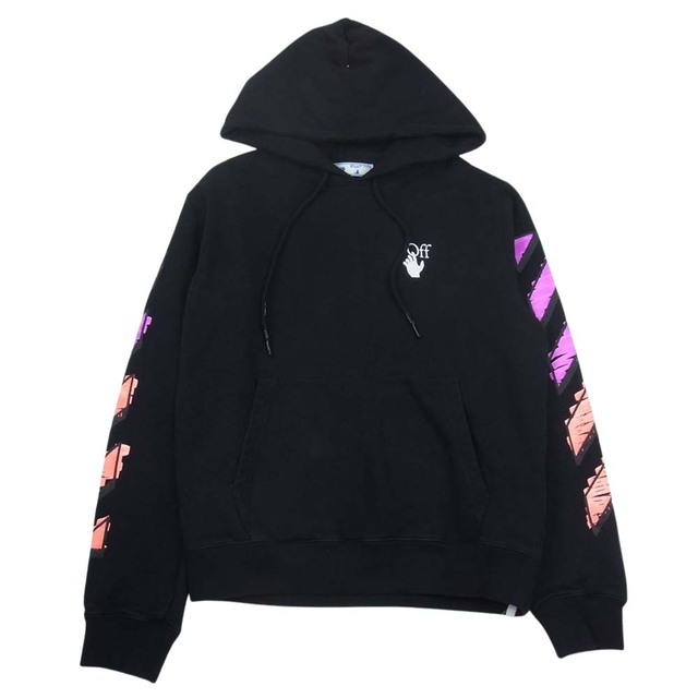 OFF-WHITE(オフホワイト)のOFF-WHITE オフホワイト OMBB034R21FLE003 MARKER SLIM HOODIE マーカー スリム フーディ ロゴ プリント プルオーバー パーカー ブラック系 L【中古】 メンズのトップス(パーカー)の商品写真