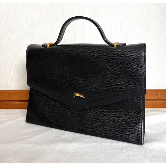 【Longchamp】ロンシャン　金馬　ハンドバッグ　フォーマル　ブラック