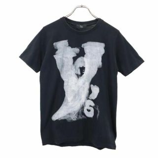 Y's ワイズ プリント 花 抜染 葉 Tシャツ 3 黒 前面 ポイント【希少】