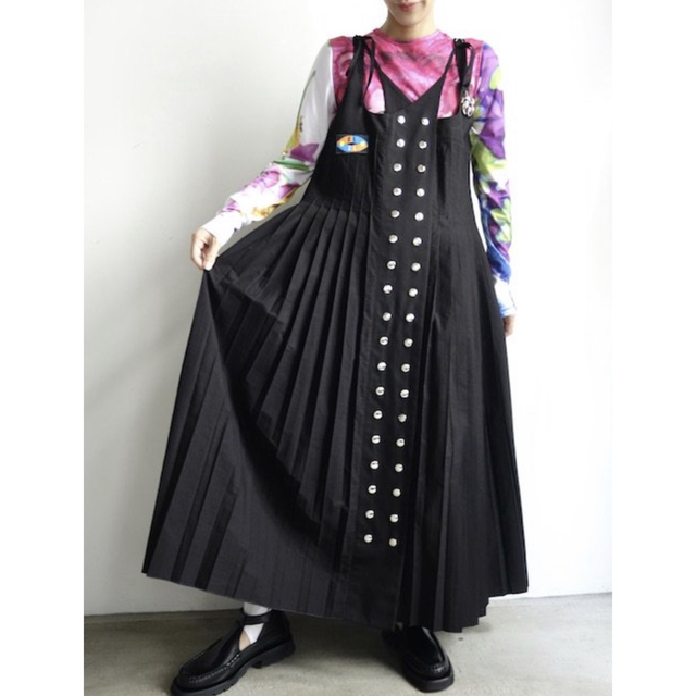 CHOPOVA LOWENA BLACK SNAP PLEATED DRESS - ロングワンピース/マキシ