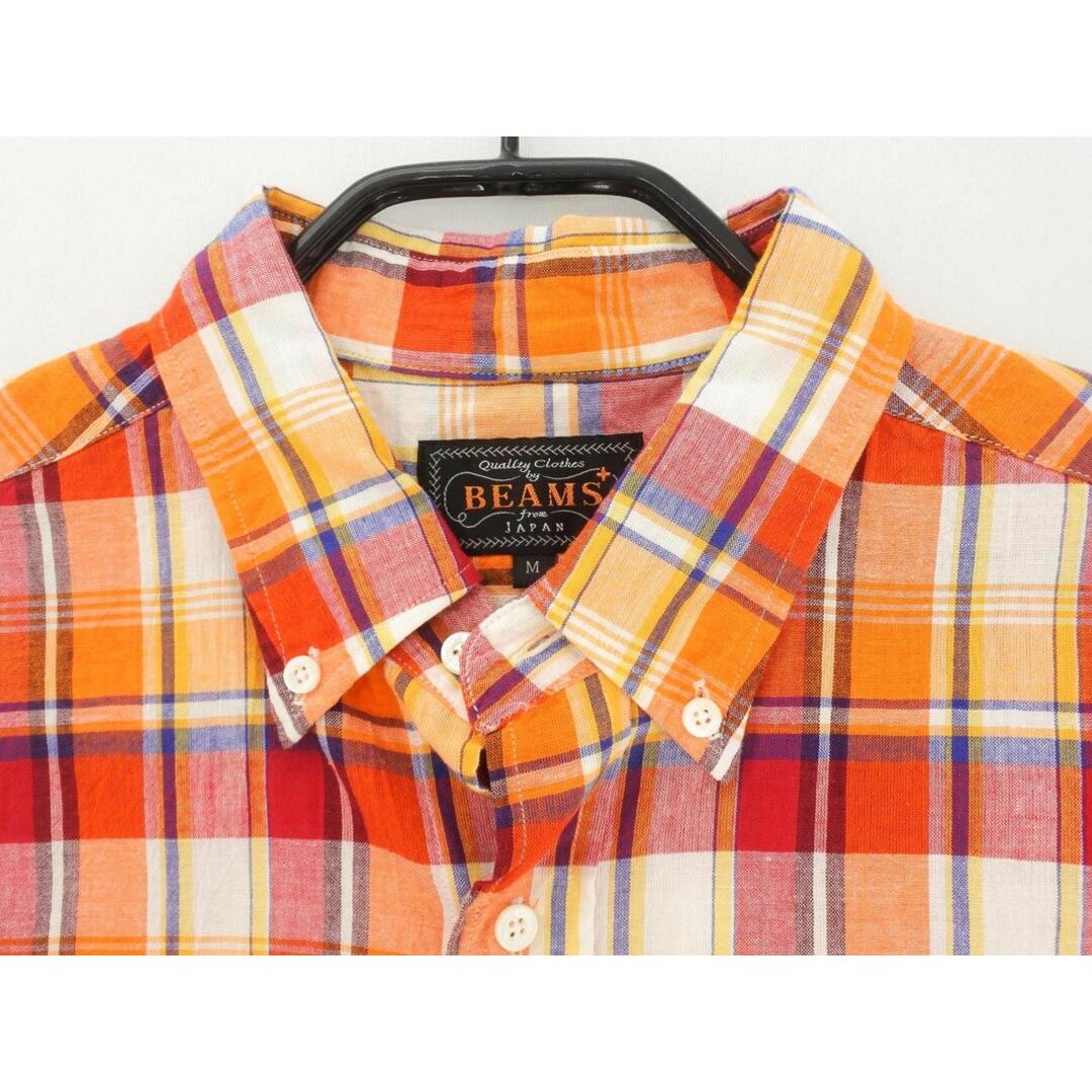 BEAMS(ビームス)のBEAMS ビームス チェック 半袖 シャツ sizeM/オレンジｘ赤 ■◆ メンズ メンズのトップス(シャツ)の商品写真