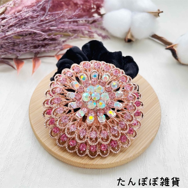 高品質可愛い02大きめ合金丸型お花キラキラ ヘアゴムヘアシュシュ ...