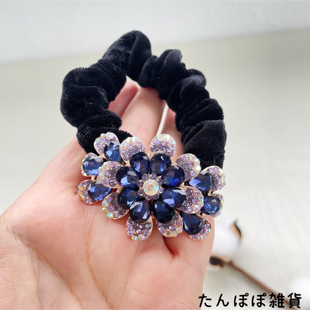 高品質可愛い04大きめ合金お花ラインキラキラヘアゴムヘアシュシュ ...