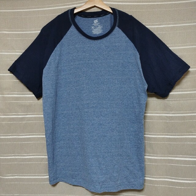 Hanes(ヘインズ)の90s ラグランTシャツ tシャツ リンガー XL スリーブ アメカジ ブルー メンズのトップス(Tシャツ/カットソー(半袖/袖なし))の商品写真