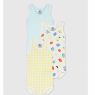 プチバトー(PETIT BATEAU)の新品未使用  プチバトー  18m タンクトップボディ  3枚組  レモン柄(ロンパース)