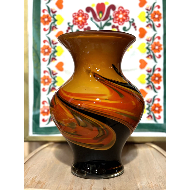 昭和レトロ フラワーベース ガラス花瓶 - 花瓶
