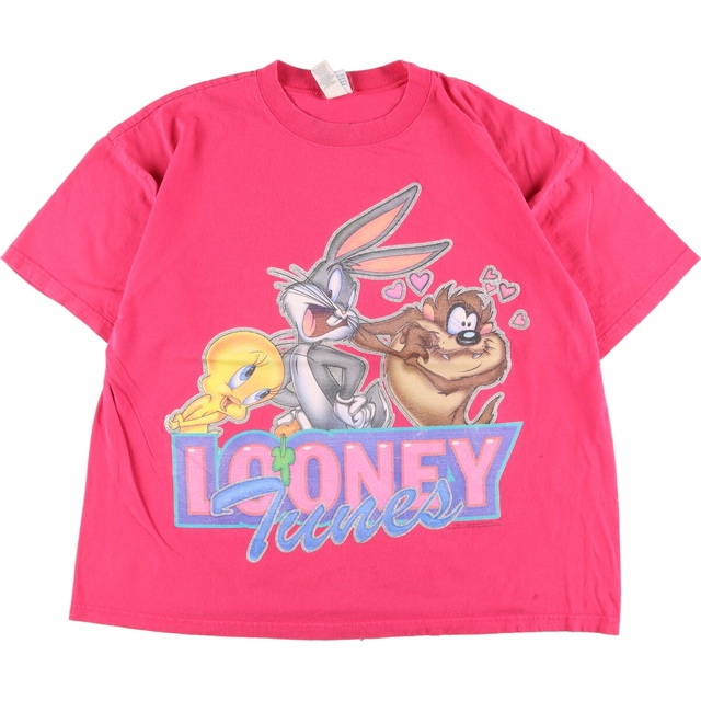 ピンク系柄90年代 ルーニーテューンズ LOONEY TUNES キャラクタープリントTシャツ USA製 メンズXXL ヴィンテージ /eaa340111