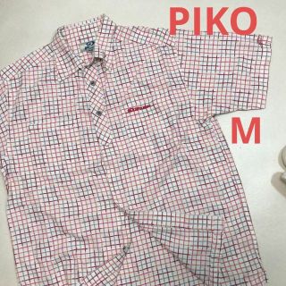 ピコ(PIKO)のPIKO チェックシャツ　白地　半袖　M　胸刺繍　メンズ(シャツ)