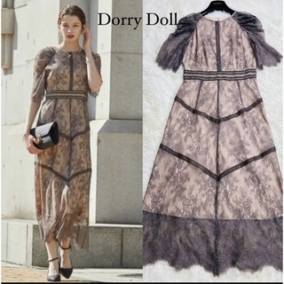 ドリードールリュクスブリエ(Dorry Doll/ Luxe brille)の✨美品✨ドリードール　ショルダーギャザーラッセルレースワンピース　ドレス　結婚式(ロングドレス)