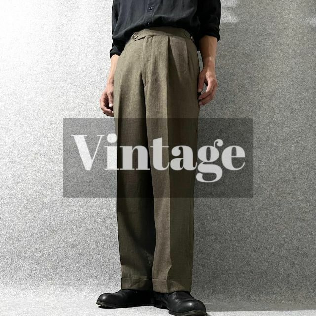ART VINTAGE(アートヴィンテージ)の【vintage】ネイルヘッド柄 2タック ワイドストレート ウール スラックス メンズのパンツ(スラックス)の商品写真