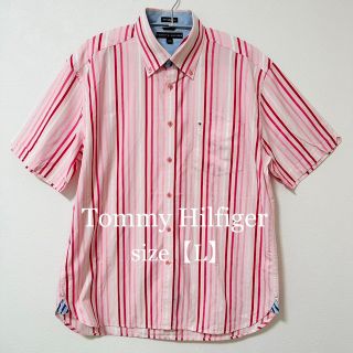 トミーヒルフィガー(TOMMY HILFIGER)のTommy〜/トミーヒルフィガー★半袖ストライプBDシャツ★ピンク×赤×白★L(シャツ)