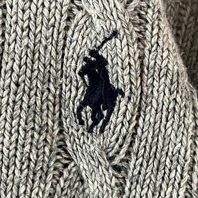 ラルフローレン ニット ケーブル ポニー刺繍 シルク グレー XL