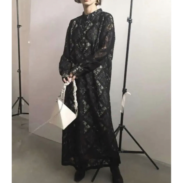 ワンピース GEOMETRIC FLOWER LACE DRESS ブラック 8340円 購入値下