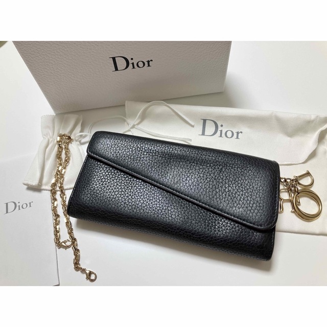 【Dior】 長財布 チェーンウォレット ランコントル ディオリッシモ 黒約19cm厚み