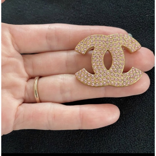 シャネル◇CHANEL ラインストーンブローチ ココマーク ピンクゴールド