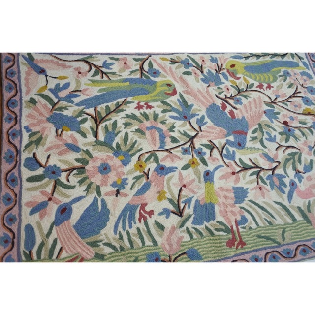 カシミールのクルエール刺繍 カシミア製マット インド パキスタン