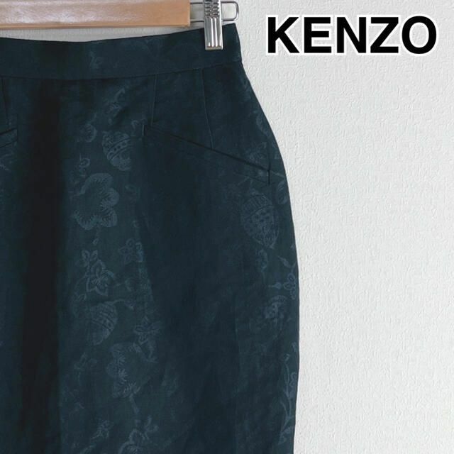 KENZO(ケンゾー)のKENZO 総柄 花柄 タイトスカート スリット 黒 麻 古着 匿名発送 良品 レディースのスカート(ミニスカート)の商品写真