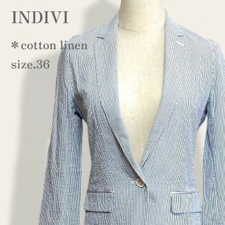 インディヴィ(INDIVI)の【人気モデル】　INDIVI　ストライプ柄　コットンリネンテーラードジャケット(テーラードジャケット)