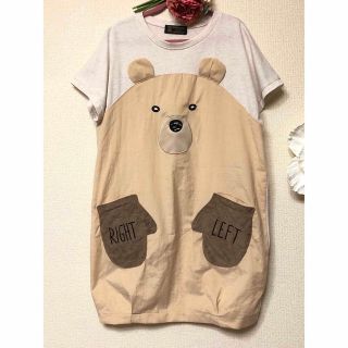 リベットアンドサージ(rivet & surge)のリベットアンドサージくまちゃん半袖ロングTシャツ美品キナリベージュワンピース(Tシャツ(半袖/袖なし))