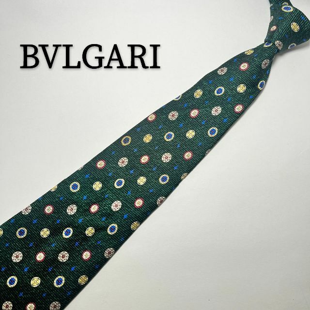 流行店 ブルガリ BVLGARI ネクタイ シルク グリーン 小紋 ハイブランド 緑 絹