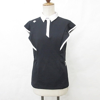 DESCENTE - デサント ゴルフ シャツ フレンチスリーブ 半袖 ブラック ホワイト 黒 白 M