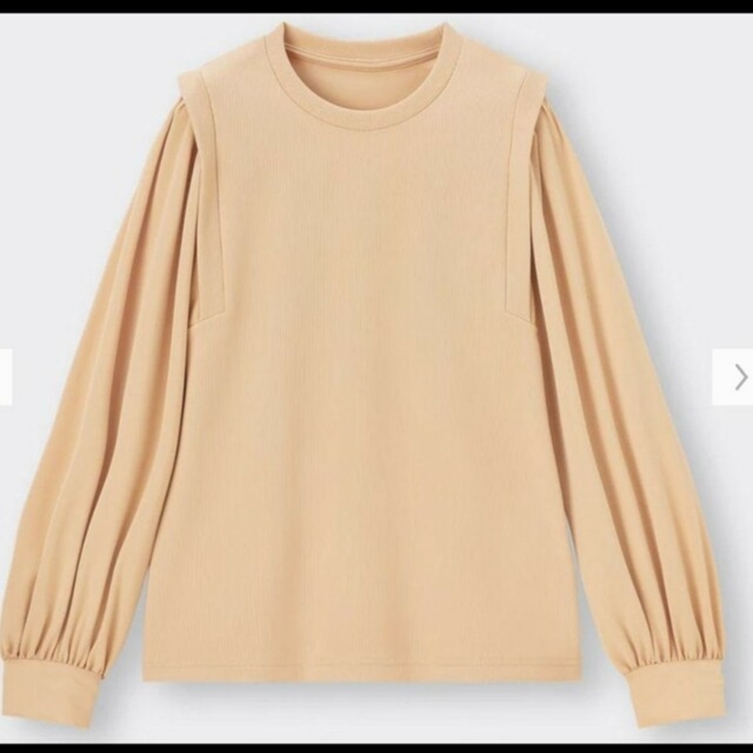 GU(ジーユー)のGU　ジーユー　布帛コンビネーションＴ カットソー　シャツ　ライトオレンジ レディースのトップス(Tシャツ(長袖/七分))の商品写真