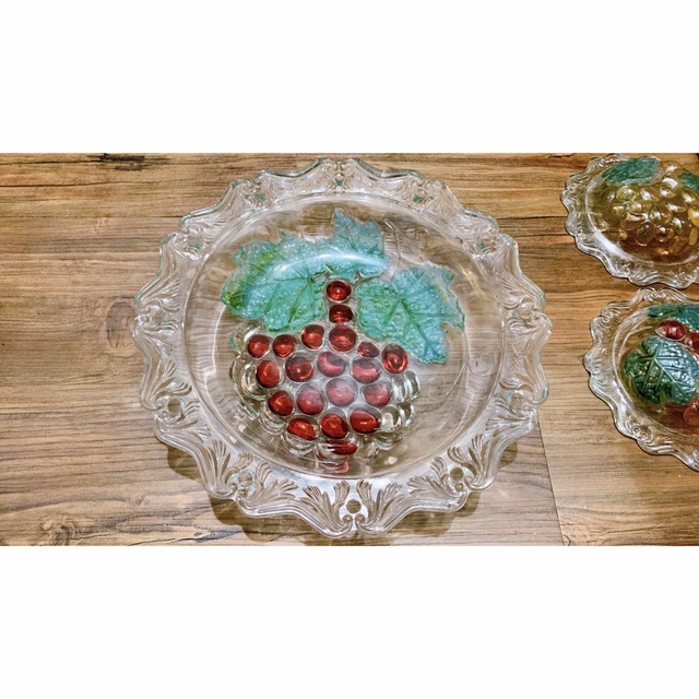 昭和レトロ　ガラス食器　デザート皿　フルーツ皿　ぶどう柄　皿セット