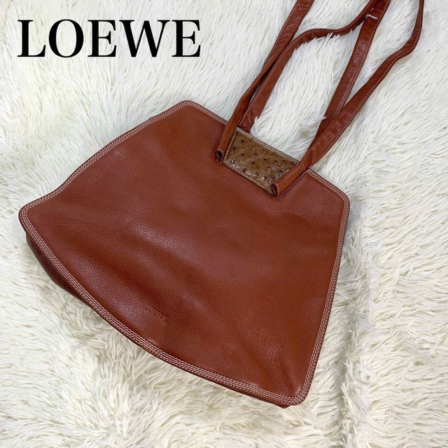 美品✨LOEWE ショルダーバッグ トートバッグ 肩がけ ロゴ オーストリッチ | フリマアプリ ラクマ