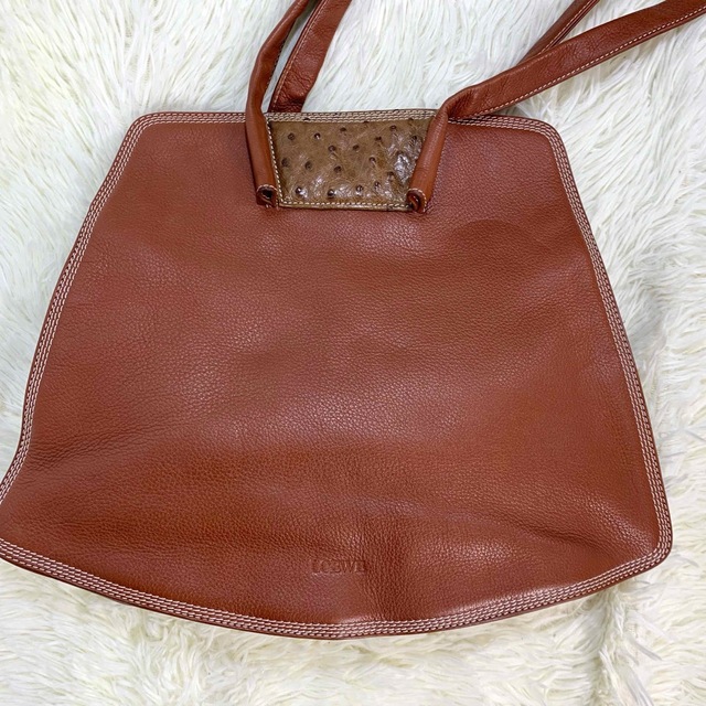 美品✨LOEWE ショルダーバッグ トートバッグ 肩がけ ロゴ オーストリッチ