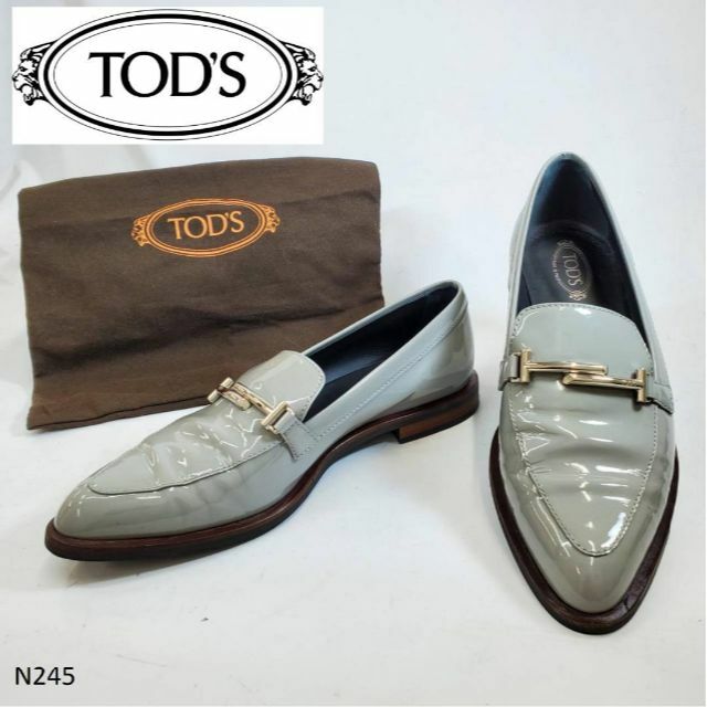 N245　TOD‘S トッズ ダブルT　エナメル　グレー　36.5 ローファー | フリマアプリ ラクマ