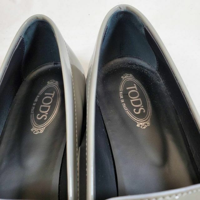 N245　TOD‘S トッズ ダブルT　エナメル　グレー　36.5 ローファー