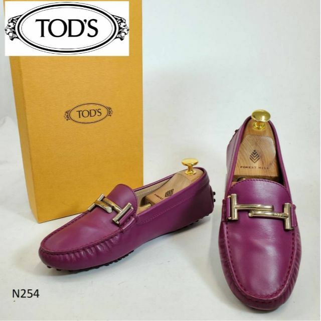 N254　TOD‘S　トッズ　レザー　ドライビングシューズ　ダブルT　パープル