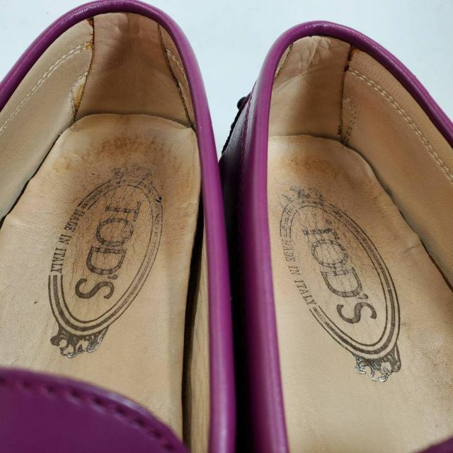 N254 TOD'S トッズ レザー ドライビングシューズ ダブルT パープル