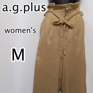 エージープラス(a.g.plus)の美品 a.g.plus　レディース　ワイドパンツ　共布ベルト付き　無地(カジュアルパンツ)