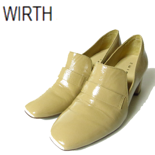 極美品 WIRTH レザー ヒールアップ ローファー ベージュ 約23(ローファー/革靴)