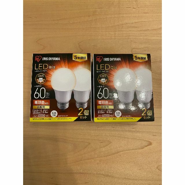 アイリスオーヤマ(アイリスオーヤマ)のアイリスオーヤマ LED電球 E26 広配光 2個パック 電球色 60形  インテリア/住まい/日用品のライト/照明/LED(蛍光灯/電球)の商品写真