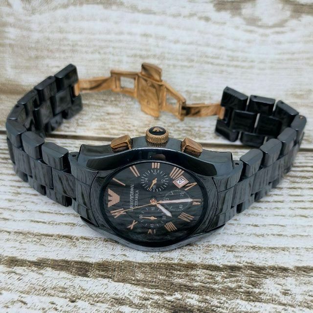 安いショップ 動作品 エンポリオアルマー二セラミカ 腕時計黒 クロノグラフ メンズ 定価5万円 腕時計(アナログ)
