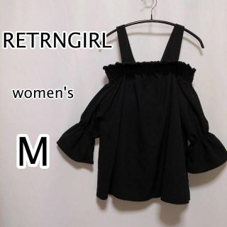 レトロガール(RETRO GIRL)のRETRO GIRL　デザインブラウスレディース　M　ブラック(シャツ/ブラウス(長袖/七分))