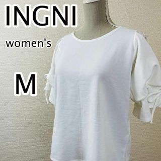 イング(INGNI)のINGNI レディース　袖　レース　リボン　ブラウス　ホワイト　半袖(Tシャツ(半袖/袖なし))