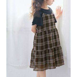 ロペピクニック(Rope' Picnic)の【ダークブラウン系（21）】【KIDS】リンクコーデ/2WAYシアーチェック ティアードキャミワンピース(ワンピース)